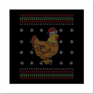 Farm Chicken Poultry Christmas Santa Ugly Christmas Posters and Art